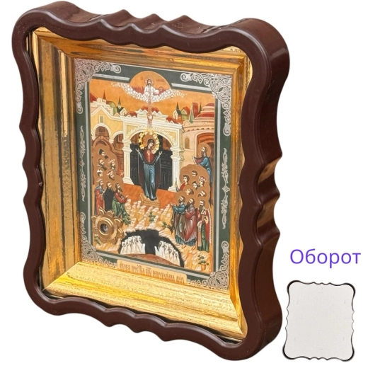 Икона Бородица Непроходимая дверь с капсулой ладана в пластмассовом киоте 24х21 см.