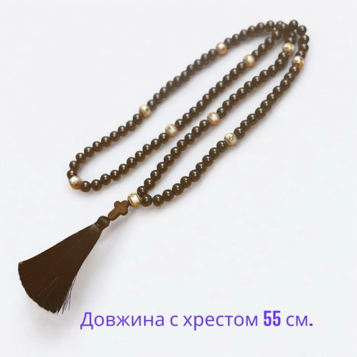 Вервиця 100 бусін каміння гагат вставка хрест дерево.