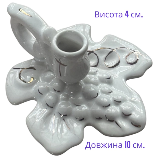Керамический подсвечник Лист белый золотая окантовка.