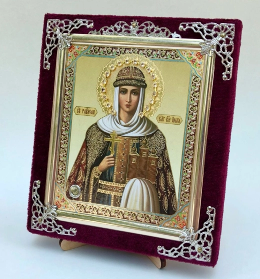 Икона в ассортименте с частицей ладана, бархат с украшениями.