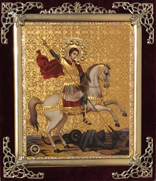 Икона в ассортименте с частицей ладана, бархат с украшениями.