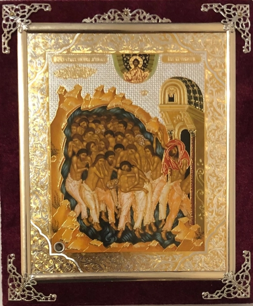 Икона в ассортименте с частицей ладана, бархат с украшениями.