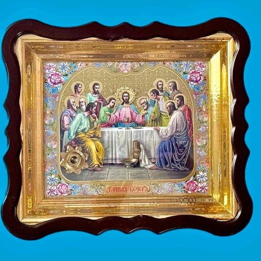 Икона в пластмассовом киоте с капсулой ладана 25х21см.