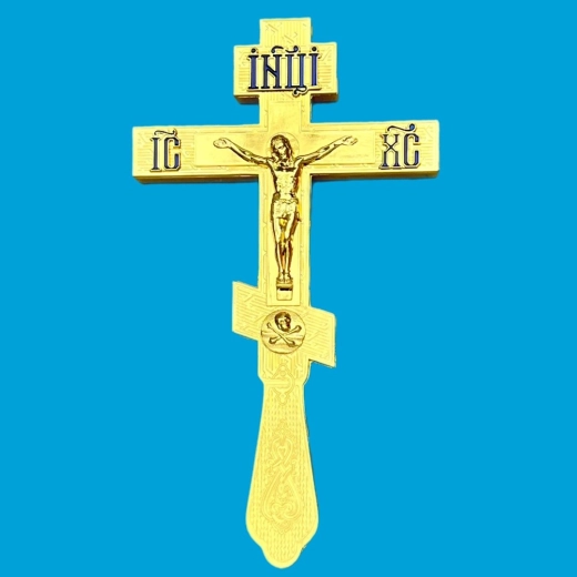 Хрест напрестольний з литими буквами (14х26см) синій