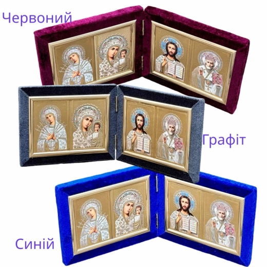 Складень оксамит 4 ікони 15х12 см.