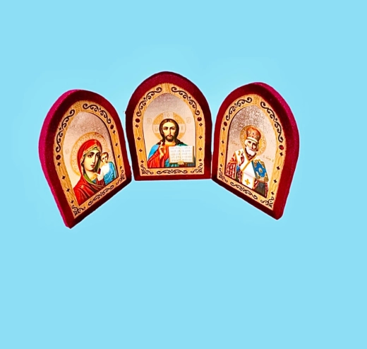 Икона складень бархат арака тройной 18х40 см. т.
