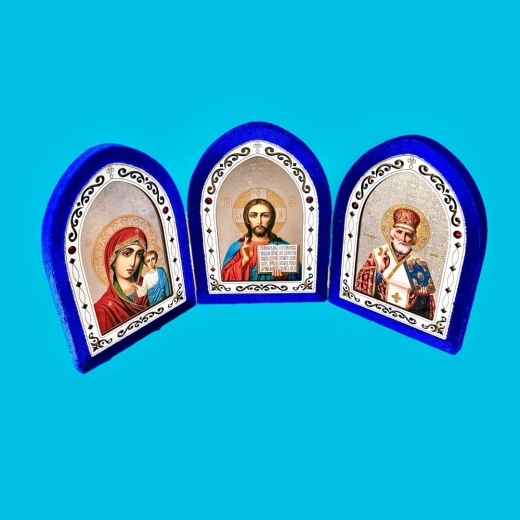 Икона складень бархат арака тройной 18х40 см. б.
