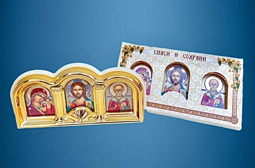 Икона тройная пласт. на подставке (14х7см)