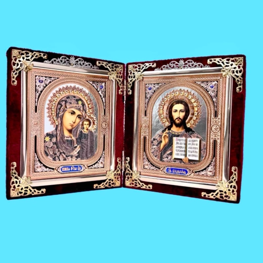 Икона-складень бархат 13х15 см. с украшениями.