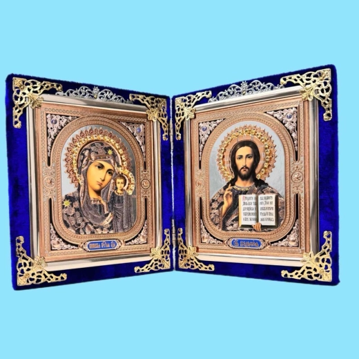 Икона-складень бархат 13х15 см. с украшениями.