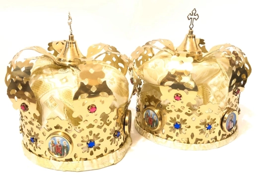 Вінці для вінчання, латунь, лак 2 шт. Біла парча.
