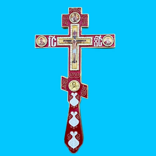 Хрест напрестоьний ємаль з іконами (14х26см) ЧЕРВОНИЙ