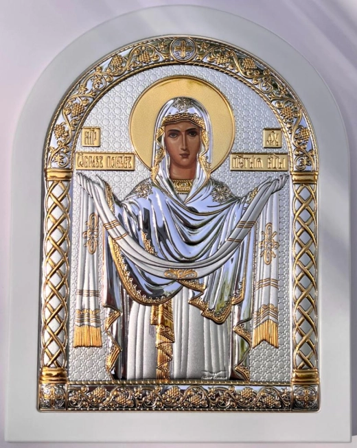 Икона Покрова посеребрение, позолота, арка 175х225 мм.