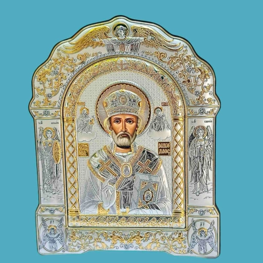 Ікона Святий Миколай 17.5х22.5 см. позолота, посріблення, дерево.