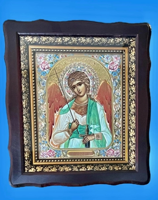 Икона Ангел Хранитель в киоте дерево 27х24 см. темний
