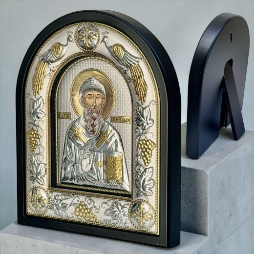 Ікона Св. Спиридон Триміфунтський основа дерево риза позолота, посерібленя. 20х24 см.