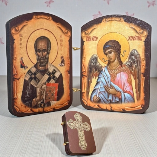 Икона-складень  Св. Николай и Ангел Хранитель 7х5 см.