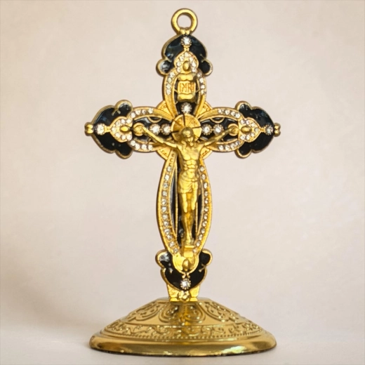 Крест метал. с эмалью в авто на липкой ленте 8х5 см. 4 цвета в ассорт.