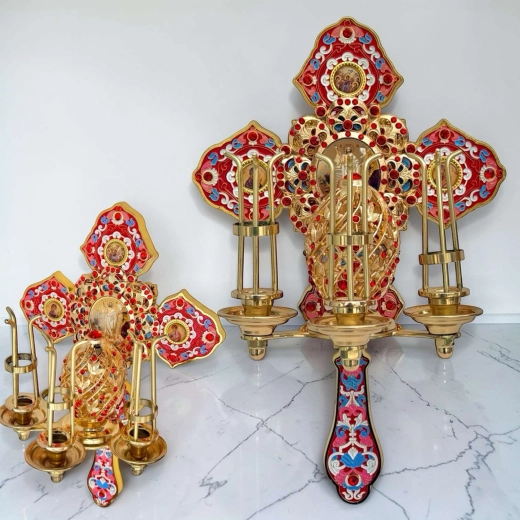 Пасхальный трехсвечник с иконой 30 см. 1