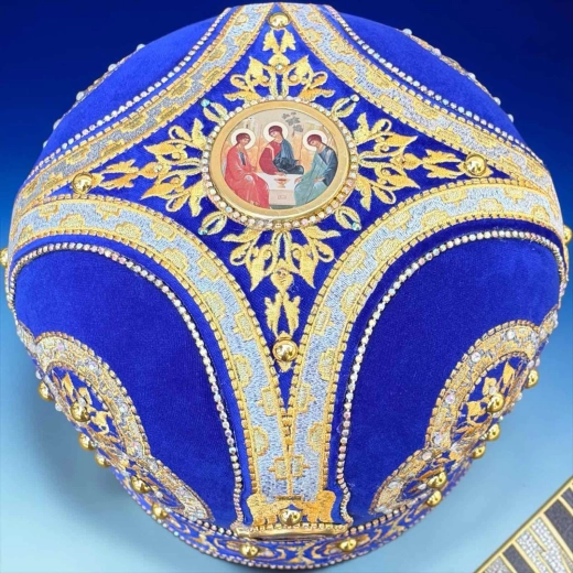 Митра синя осамит вишита та прикрашена каміням 60 розмір