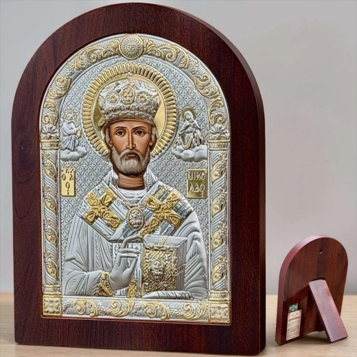 Икона Святой Николай арка посеребрение, позолота 15х20 см.