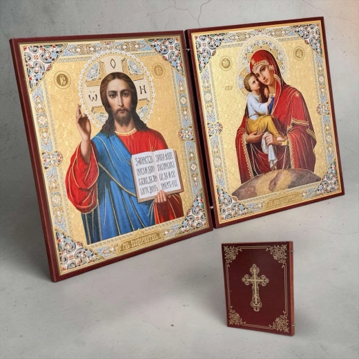 Складень Богородиця Почаївська і Спаситель 15х18х2 Оргаліт