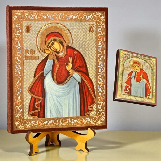 Непраздная Пресвятая Богородица икона на дереве 10х12 см. в упаковке
