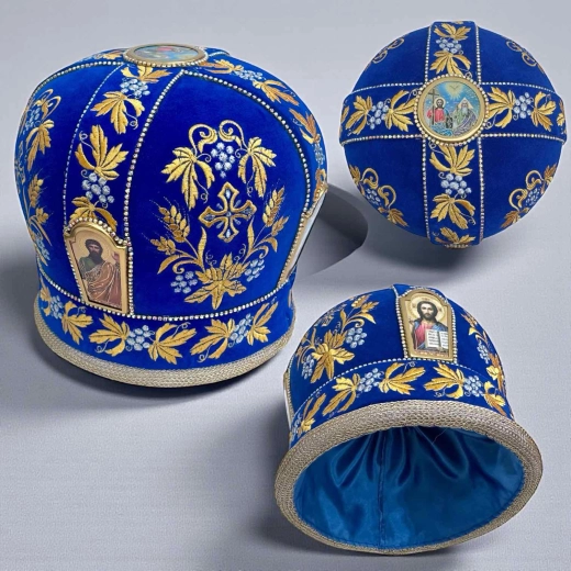 Мітра оксамит каміння синій 59 розмір.