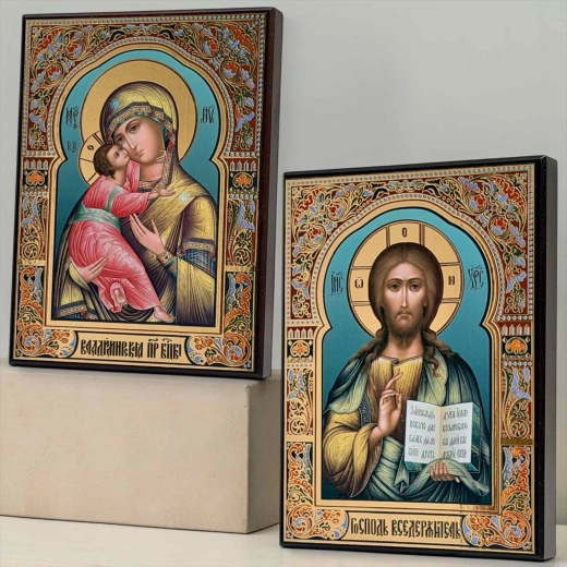 Спаситель и Богородица икони пара 19х14 см. дерево.