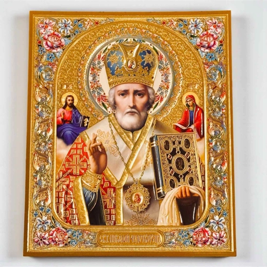 Ікона Святий Миколай 15х18 см. літографія щільне тиснення картон