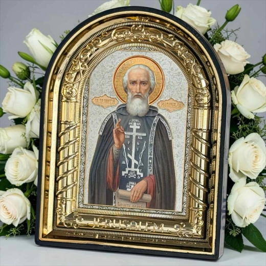 Икона Св. прп. Сергій Радонеж. в рамке из пласт. 11.5х9 см.