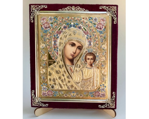 Икона в ассортименте с частицей ладана, бархат с украшениями.