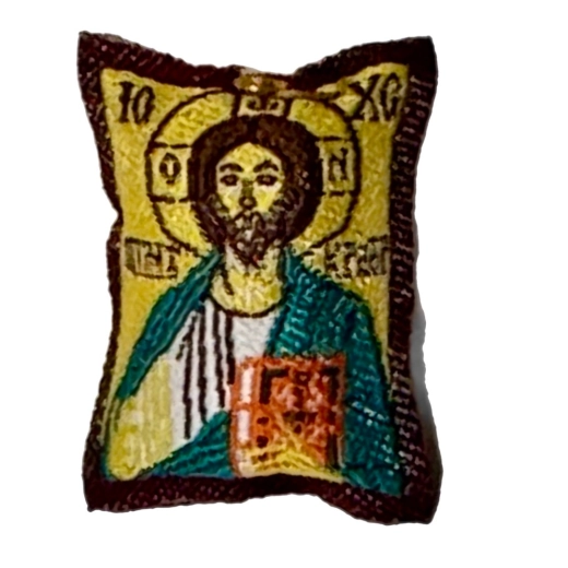 Ладанка с иконой Спасителя изготовленна и овящена монахами на Св. Горе Афон.