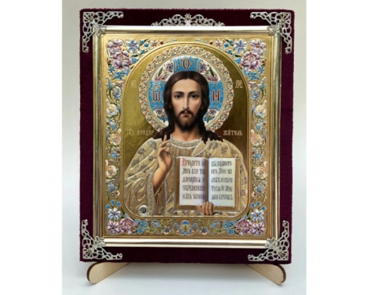 Икона в ассортименте с частицей ладана, бархат с украшениями.
