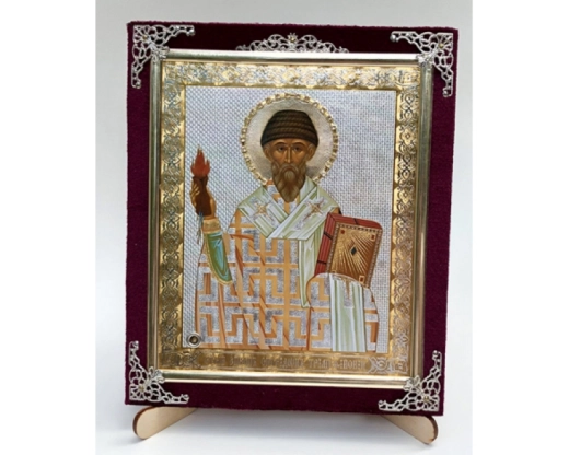 Икона в ассортименте с частицей ладана, бархат с украшениями.