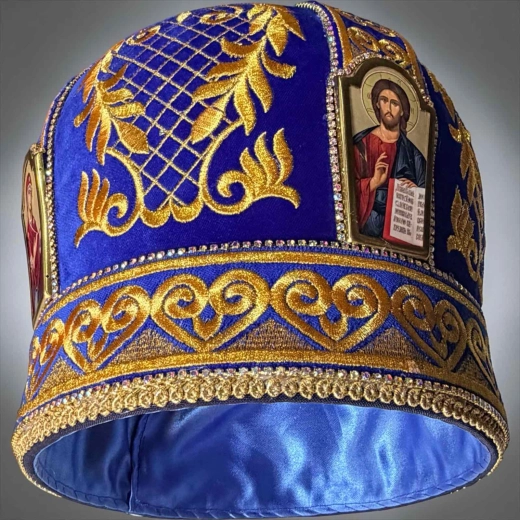Митра оксамит вишита 56 розмір синій колір